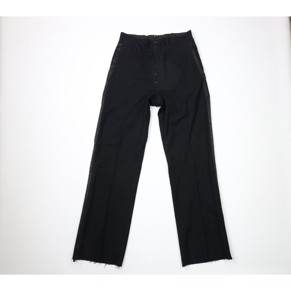 Vintage 30s 31x34 Bespoke Wool Button Fly Satin Striped Tuxedo Pants Black USA